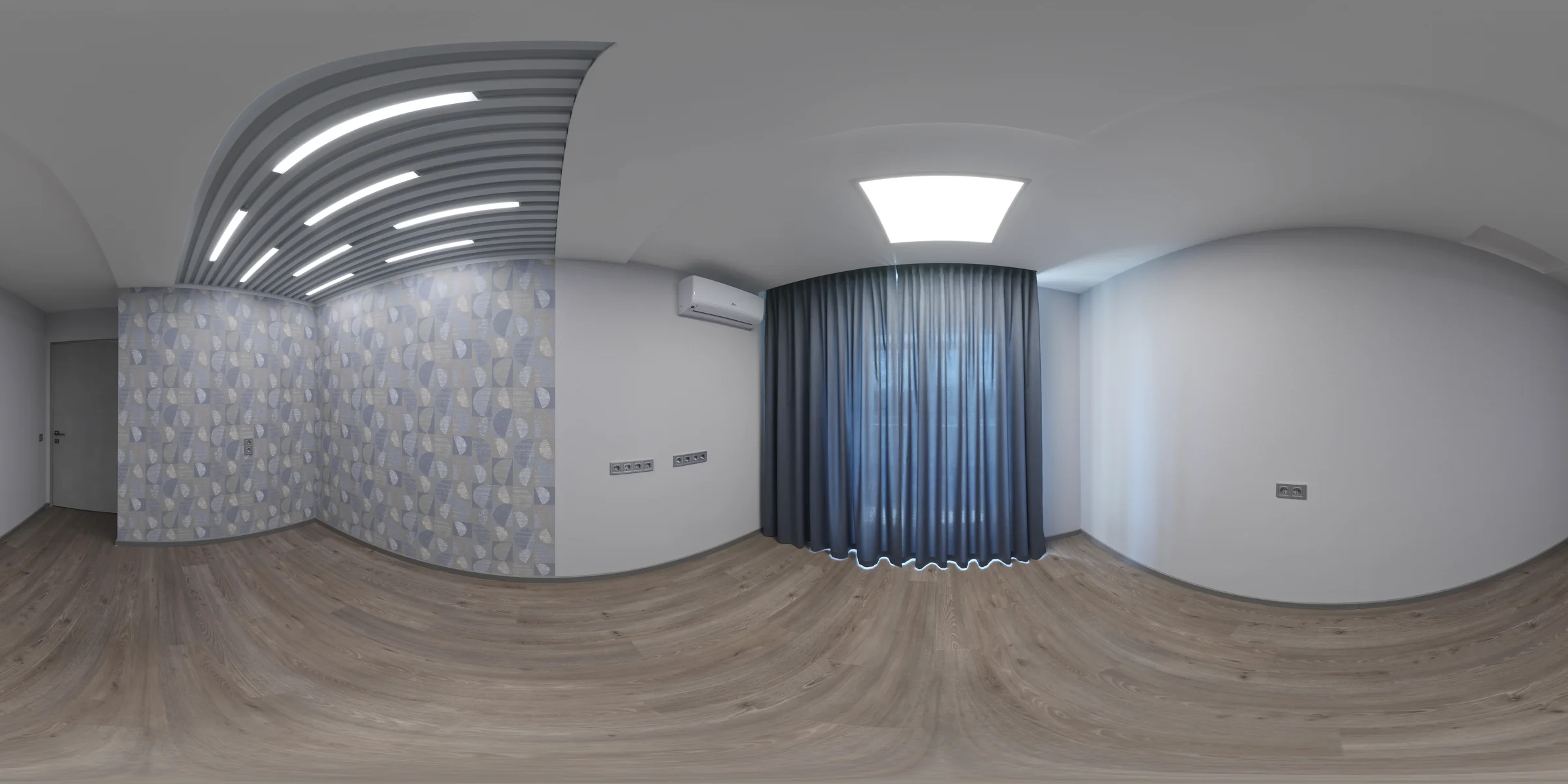 A real room panorama preview with three interactive example hotspots