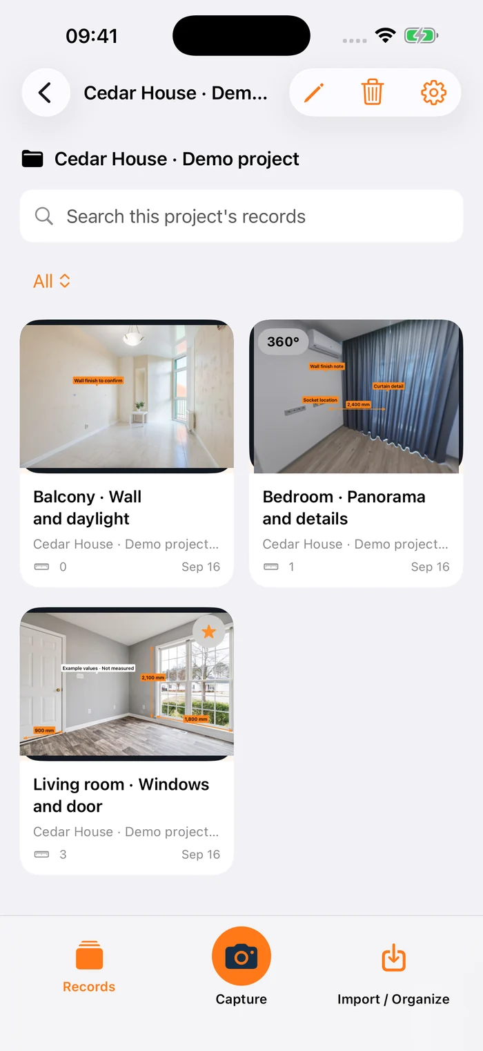 Actual app project organization screen