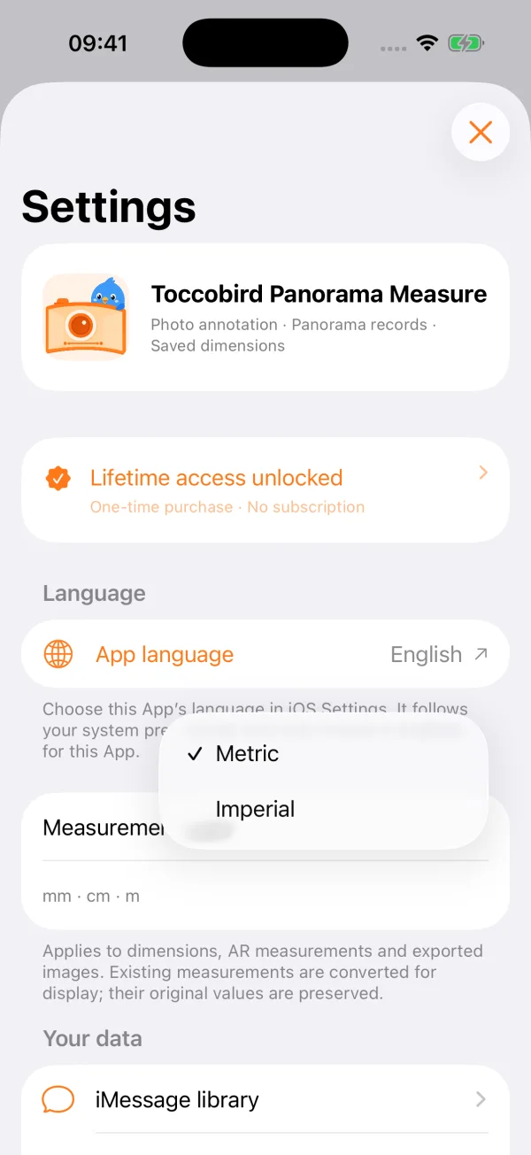 Preview of the English 1.1 metric and imperial unit settings